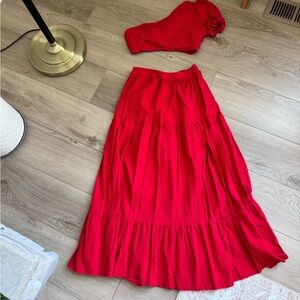 Red matching set crop and maxi skirt